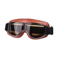 Motociklo šalmo akiniai Retro sulankstomi motociklo akiniai, vėjui atsparūs motokroso apsauginiai akiniai Vintažiniai odiniai dviračių akiniai brown