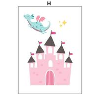 Kawaii vienaragis pilis princesė mergaitė gėlė plakatas skaičiai abėcėlė vaikų darželio sienos meno drobės tapyba paveikslas kūdikio vaikų kambario dekoras 60x90cm No Framed