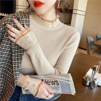 Women Slim Fit Clothes Bottoming Tops Office Lady Fashion Knit Pullover 2024 Autumn Winter  Half High Collar Sweater 29416 One Size white