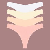 4vnt ledo šilko apatiniai moteriški besiūliai stringai Seksualūs žemo juosmens V formos juosmens G formos moteriškos kvėpuojančios vientisos kelnaitės Sportinės apatinės kelnaitės L&4pcs beige