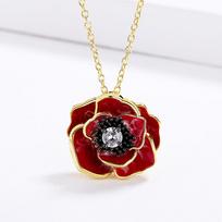 High Quality Enamel Epoxy Oil Color Pink Flower Stud Earrings Necklace  Silver Fashion Simple Ladies Zircon Party Jewelry Gif brown