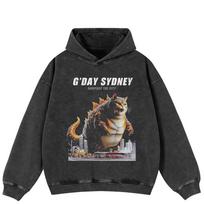 Streetwear Godzilla Graphic Side Pockets Pullover Unisex Oversized Washed Black Hoodie M juoda
