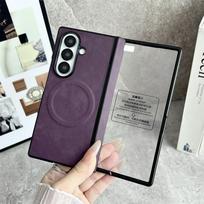 Verslo Stiliaus Odinis MagSafe Telefono Dėklas, Skirtas Samsung Galaxy Z Fold 7 6 5 5G, Ekrano Apsauga, Vyrio Magnetinis Belaidžio Įkrovimo Dangtelis Galaxy Z Fold6 gray