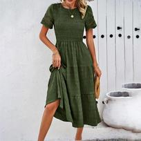 Vienos spalvos laisvi kasdieniai ilgi suknelės moterims vasaros moteriška A formos midi suknelė elegantiškos vintage moteriškos suknelės M tamsiai žalia spalva