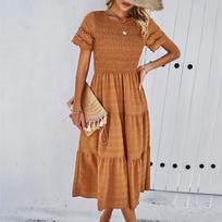 Vienos spalvos laisvi kasdieniai ilgi suknelės moterims vasaros moteriška A formos midi suknelė elegantiškos vintage moteriškos suknelės M ruda