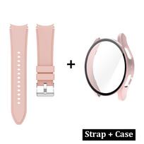 Dėklas+Apyrankė Samsung Galaxy Watch 4/5/6 40mm 44mm Silikoninė apyrankė Ekrano apsauginis dangtelis Samsung Watch 4 40mm 44mm Dirželis Galaxy Watch 6 40mm rožinės rožinės spalvos
