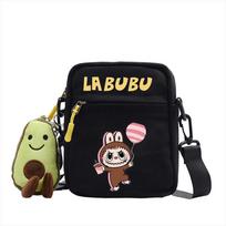 LABUBU canvas bag LABUBU peripheral small square bag doll nylon canvas lightweight simple versatile crossbody bag black