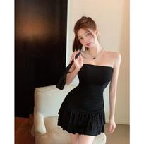 Pure and Sexy Girl with Breast Pads, Pink Strapless Dress, Summer Design, French Niche Cake Skirt, Short Skirt XL juoda
