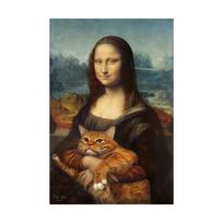 Mona Liza, laikanti katę Juokingi meno drobės paveikslai ant sienos Meno plakatai ir spaudiniai Da Vinci įžymūs meno paveikslai Cuadros 20x30cm gray