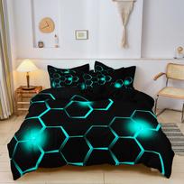 3 vnt. Geometrinis 3D šešiakampis korio rašto antklodės užvalkalų komplektas Skaitmeninė spauda Spalvingas poliesterio patalynės komplektas su užtrauktuku AU Single(140*210cm)3pcs