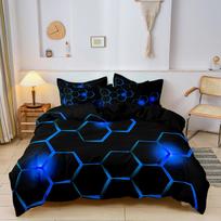 3 vnt. Geometrinis 3D šešiakampis korio rašto antklodės užvalkalų komplektas Skaitmeninė spauda Spalvingas poliesterio patalynės komplektas su užtrauktuku AU Single(140*210cm)3pcs