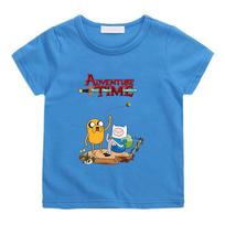 Adventure Time Summer Children's Clothing Cartoon Funnny Tee-shirt High Quality O-neck Tops Kids Short Sleeve Loose Cute Tees 100%Cotton Anime T-shirt 150 mėlyna