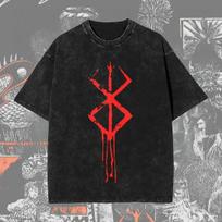 Berserk Guts  Berserker šarvai  Vintažiniai skalbti Oversized Juodi Marškinėliai | Tamsios Fantazijos Manga Gerbėjams Unisex Gatvės Aprangos Marškinėliai XXXL juoda