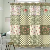 Mielas gėlių patchwork dušo užuolaida, vintažinė žalia rožinė languota gėlėmis, bohemiška pavasarinė, groovy botaninis audinys, vandeniui atspari 90x180CM beige