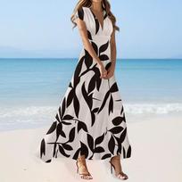 Maxi Dress For Womens High Waiste Deep V Neck Dress Printed Dresses Beach Flowy Dress Retro Summer Dresses S chaki