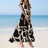 Maxi Dress For Womens High Waiste Deep V Neck Dress Printed Dresses Beach Flowy Dress Retro Summer Dresses M juoda