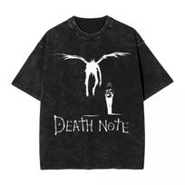 Washed Anime DEATH NOTE Yagami Light L·Lawliet MisaMisa T-shirt Men Manga Oversized Y2k Tshirts Cotton T Shirt Harajuku Male Tee XL balta