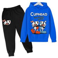 Kids Game Cuphead Hoodie Kids Hoodie Pants Two-piece Childrens Clothing Set 4-14 Year Children Clothing Kids Hoodies 170cm mėlyna