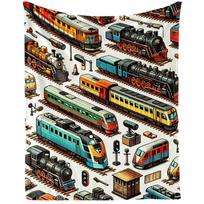 Vintažinis garvežio pledas – Retro geležinkelio kraštovaizdžio dizainas, Jaukus šiltas flanelinis pledas Sofai, Biurui, Bendrabučiui, Kelionėms, Kemperiui 75x90cm black
