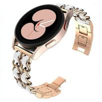 22mm 20mm Leather+Metal Strap for Samsung Galaxy Watch 7 6 5 4 40mm 44mm Replaceable Bracelet for Huawei Watch GT6/5/4 46mm Band Width Strap 22mm beige