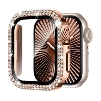 Cover For Apple watch Case 10 11 46mm 42mm 45mm 44mm 40 41mm Diamond Bumper Tempered Glass Screen Protector Series 9 7 SE 6 8 5 41mm Series 10 11 ryškiai rožinė