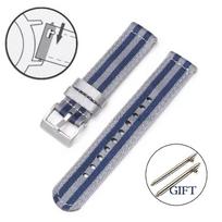 Nailoniniai laikrodžio dirželiai 18mm 24mm 20mm 22mm Omega laikrodžiams Austo drobės audinio dirželiai vyrams Karinis Sportinis Greito atsegimo apyrankės diržai 22mm&Silver Clasp gray