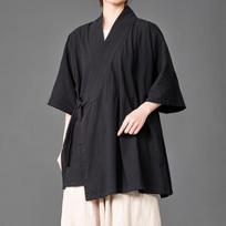 Men Tang Dynasty Hanfu Shirt Loose Mid Sleeve Open Front Cardigan Vintage Chinese Traditional Casual Streetwear Summer Tops M black