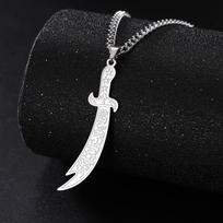 Dawapara  Imam Ali Zulfiqar Sword Necklace Muslim Islamic Necklace Arabic Calligraphy Pendant Stainless Steel Men Jewelry black