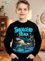 Italian Brainrot Boys Sweatshirt Autumn Long Sleeve Round Neck Hoodie Tungtung Sahur Brainrot Cartoon Children Tops Boys Clothes 120 black