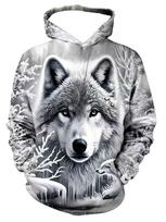 Hoodie vaikams Juodas Baltas Vilko Spaudinys Ilgomis Rankovėmis Džemperis Laisvas Kasdienis Vaikiškas Viršus Lauko Gatvės Apranga Berniukas Džemperis 140 gray