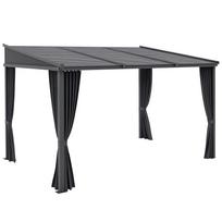 Garden Pavilion, Pergola, with Sliding Roof, Curtains, Aluminum Frame, Dark Gray, 3.65 x 2.55 x 2.05 m 365 x 255 x 242 cm tamsiai pilka spalva
