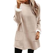 Women's Color Lined Casual Shirt with Pockets Mid Length Tunic XXL beige