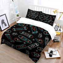 Skateboards and Lightning Pattern Bedding Set for Kids Luxury Gift 3pcs Digital Print Comforter Set Soft Comfortable Breathable EU Twin 135X200cm&set white