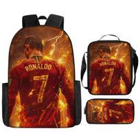 Cristiano Ronaldo spausdintas vaikiškas mokyklos kuprinės rinkinys berniukams, mergaitėms, 3 dalių, Oxford audinio kuprinė su pietų dėžute, penalas Backpack
