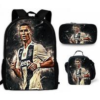 Cristiano Ronaldo spausdintas vaikiškas mokyklos kuprinės rinkinys berniukams, mergaitėms, 3 dalių, Oxford audinio kuprinė su pietų dėžute, penalas Backpack