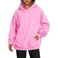 Women Plus Size Loose Hoodie Thick Mid Length Solid Color Hooded Fall Winter Long Sleeves Big Pocket Elastic Cuffs XXXXL pink