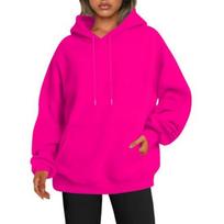 Women Plus Size Loose Hoodie Thick Mid Length Solid Color Hooded Fall Winter Long Sleeves Big Pocket Elastic Cuffs XXXXL rožinė raudona spalva