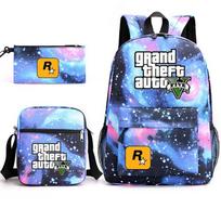 GTA tematikos studentų kuprinės rinkinys su petine taše ir pieštukine - Oksfordo audinys, pralaidus orui, patvarus, vidurinė mokykla Stellar Blue 2