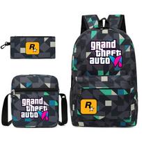 GTA tematikos studentų kuprinės rinkinys su petine taše ir pieštukine - Oksfordo audinys, pralaidus orui, patvarus, vidurinė mokykla Floral Pattern 4