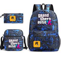 GTA tematikos studentų kuprinės rinkinys su petine taše ir pieštukine - Oksfordo audinys, pralaidus orui, patvarus, vidurinė mokykla Floral Blue 4