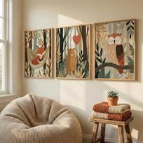 Miško Gyvūnų Sienos Dailės Rinkinys - Miško Draugai Šiltomis Spalvomis Darželio ir Vaikų Kambario Dekoras Namų Miegamojo Svetainės Dekoras 21X30CMNo Framed brown