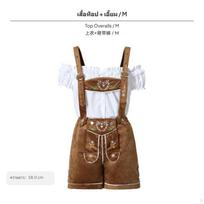 Oktoberfest Bavarijos moteriškas odinių kelnių kostiumas, Helovino apranga, Siuvinėtas petnešėlių viršus Top Overalls M white