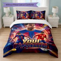 Lamine Yamal Custom Name Text Bedding Set 1 Duvet Cover+2 Pillowcases Soccer Logo Personalized Gift For Special Occasion Bedroom Decor 135cmx200cm blue