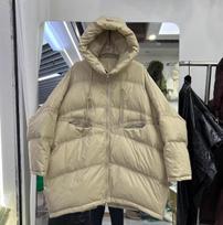 Women's Oversized Mid-Length White Duck Down Hooded Jacket - 2024 Autumn/Winter Collection One Size gray