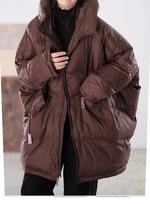 Women's Oversized Mid-Length White Duck Down Hooded Jacket - 2024 Autumn/Winter Collection One Size black