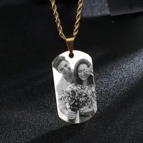 Personalizuotas nerūdijančio plieno karinis žetonas su nuotrauka ir lazeriniu graviravimu poroms Custom Image black