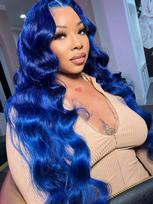 Blue 13x4 Lace Front Body Wave Human Hair Wigs Brazilian Blue Colored HD Transparent Lace Front Wigs For Women Pre Plucked 22inches&180% blue