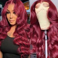 30 Inch Burgundy Body Wave Human Hair Wigs 13x4 HD Lace Frontal Wig Colored 99j Wet And Wavy Curly Lace Front Human Hair Wigs 16inches&220% beige