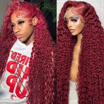 30 Inch Burgundy Body Wave Human Hair Wigs 13x4 HD Lace Frontal Wig Colored 99j Wet And Wavy Curly Lace Front Human Hair Wigs 18inches&250% black
