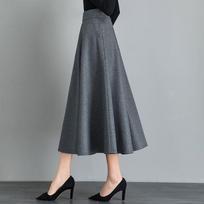 New Autumn/winter Thickened Retro Plaid Midi Skirt - High Waist A-line Swing Skirt for Women M gray
